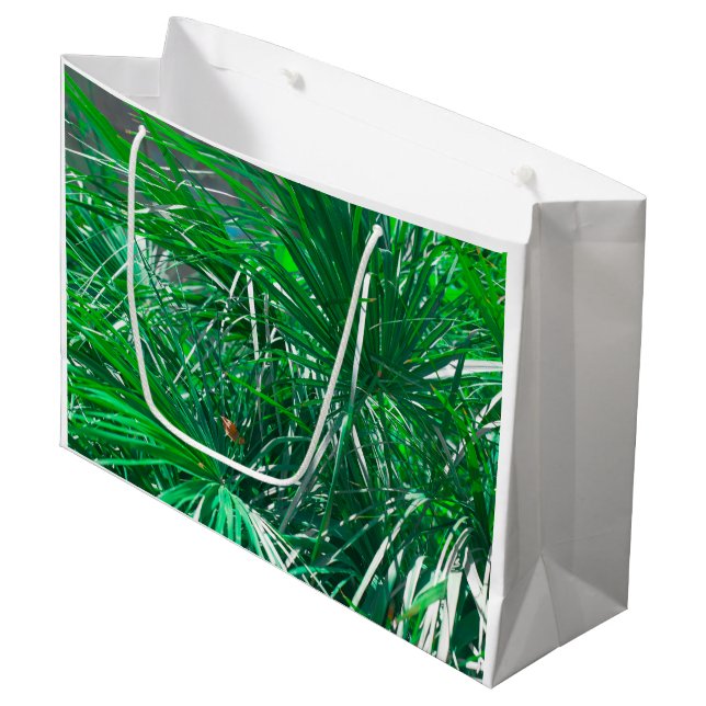 Green palm tree plant leaves pastel large gift bag (Front Angled)