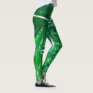 Green palm tree plant leaves pastel leggings