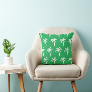 Green Palm Tree Throw Pillow Preppy Tropical