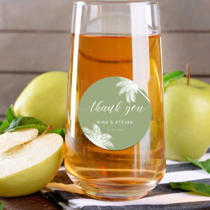 green palm tree tropical thank you wedding  classic round sticker