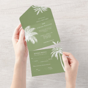 green palm tree tropical wedding  all in one invitation