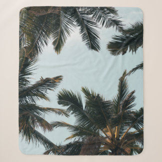 Green palm tree under white sky in the morning sherpa blanket