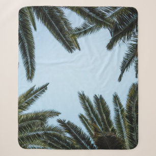 GREEN PALM TREE UNDER WHITE SKY SHERPA BLANKET