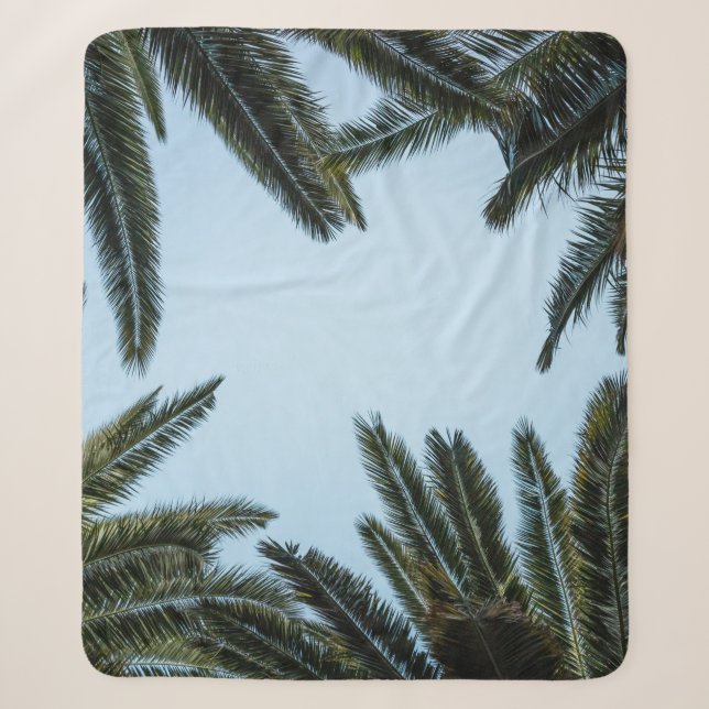 GREEN PALM TREE UNDER WHITE SKY SHERPA BLANKET (Front)