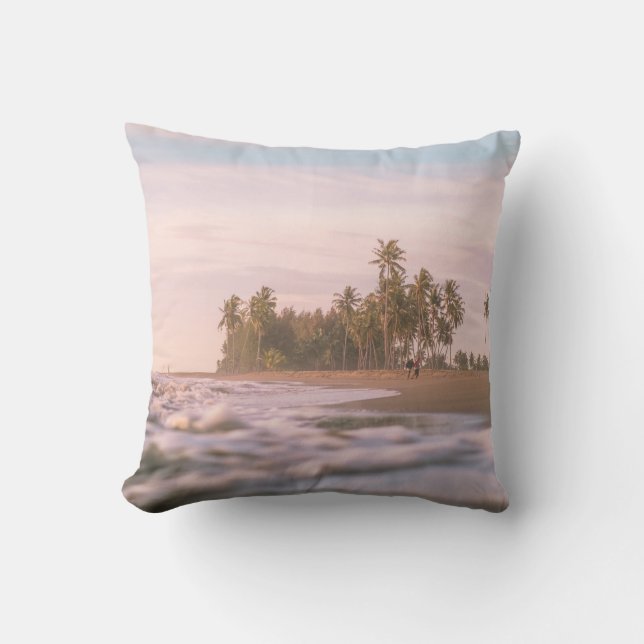 GREEN PALM TREES ON BROWN SAND UNDER WHITE CLOUDS CUSHION (Front)