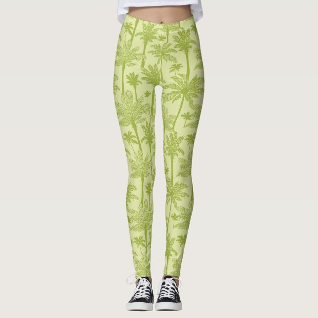 Green Palm Trees Pattern Leggings (Front)