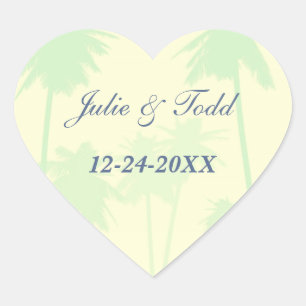 Green Palm Trees Tropical Wedding Heart Sticker