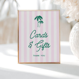 Green Palms Pink Stripes Cards and Gifts  Poster