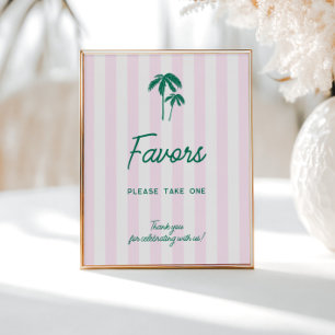Green Palms Pink Stripes Favours Poster