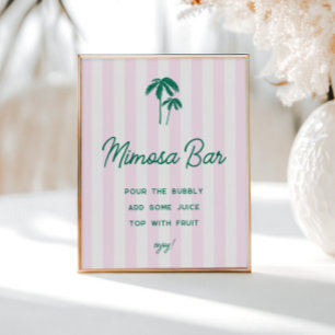 Green Palms Pink Stripes Mimosa Bar Poster