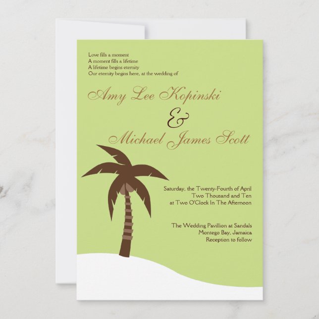 GREEN PALMTREE CARIBBEAN DESTINATION WEDDING INVITATION (Front)