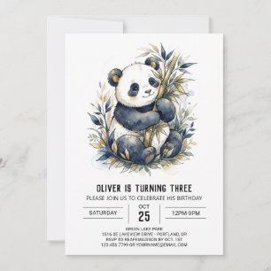 Green Panda Bamboo Birthday Invitation