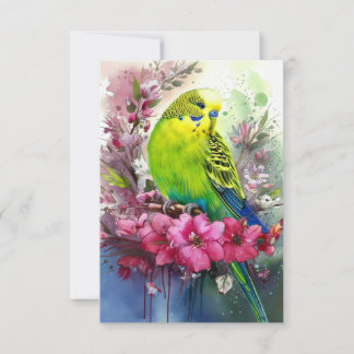 Green Parakeet and Blossoms Thank You Card