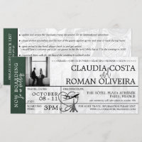 Green Paris Wedding Boarding Pass Invitation