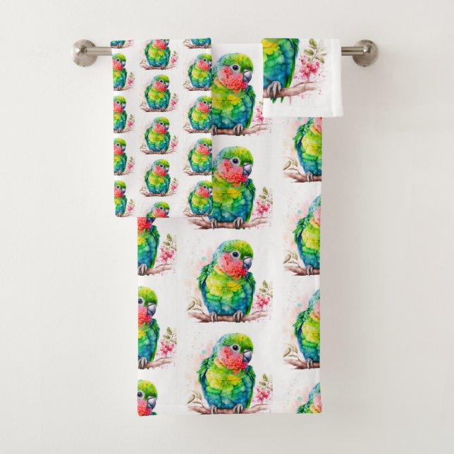 Green Parrot - Cute Baby Bird Bath Towel Set (Insitu)