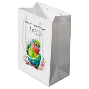 Green Parrot - Cute Baby Bird Birthday Medium Gift Bag