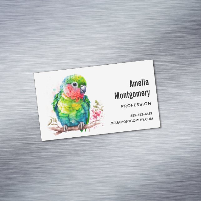 Green Parrot - Cute Baby Bird Magnetic Business Card (In Situ)