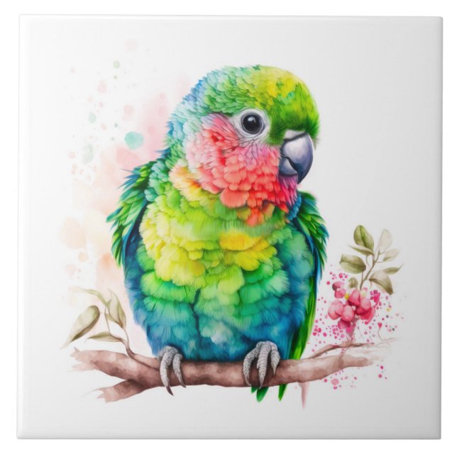 Green Parrot - Cute Baby Bird Tile (Front)