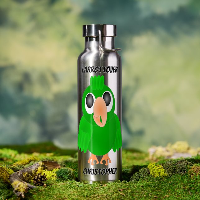 Green Parrot Design Any Colour Background Water Bottle (Outdoor (Rotated))