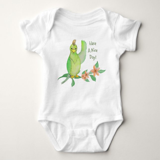 Green Parrot, Have A Nice Day Baby Jersey Bodysuit (Front)