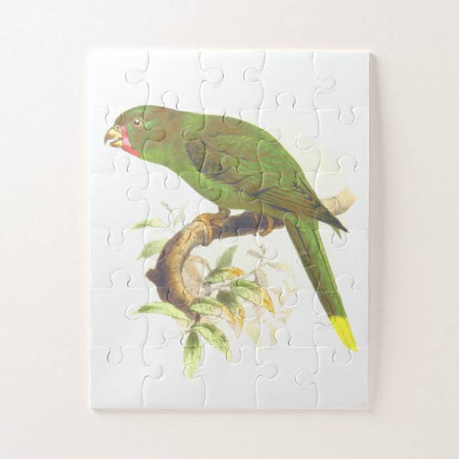 Green Parrot-Like Bird Perched on a Tree Branch Jigsaw Puzzle (Vertical)