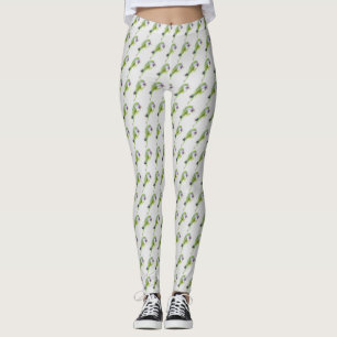 Green parrot watercolor painting leggings