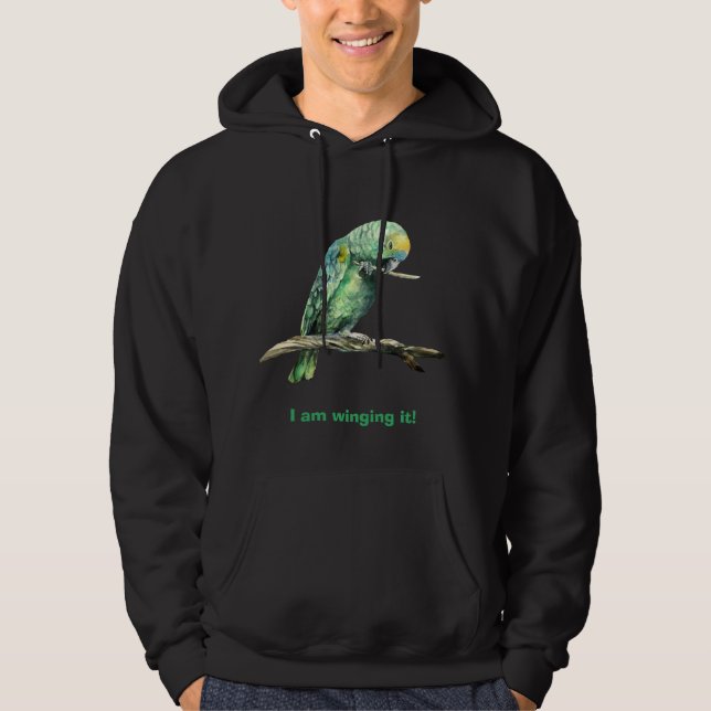 Green parrot winging it hoodie (Front)