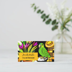 Green parrot with orange and yellow  business card
