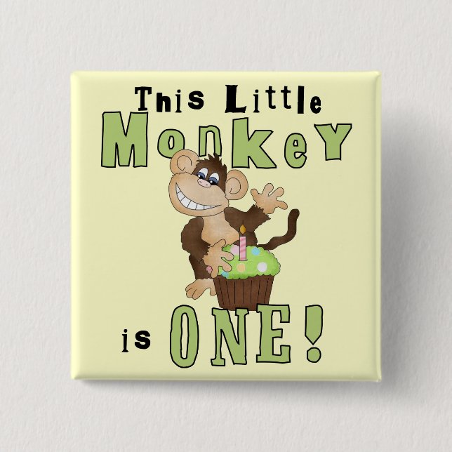 Green Party Monkey 1st Birthday Tshirts and Gifts 15 Cm Square Badge (Front)
