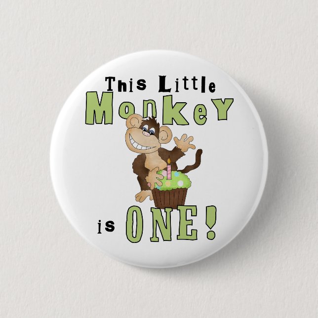 Green Party Monkey 1st Birthday Tshirts and Gifts 6 Cm Round Badge (Front)