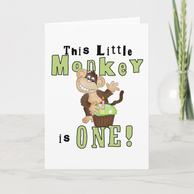 Green Party Monkey 1st Birthday Tshirts and Gifts Card (Front)