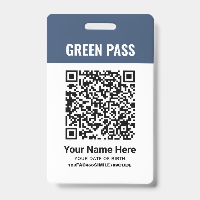 Green Pass Vaccination Certificate PVC Navy Blue ID Badge (Front)