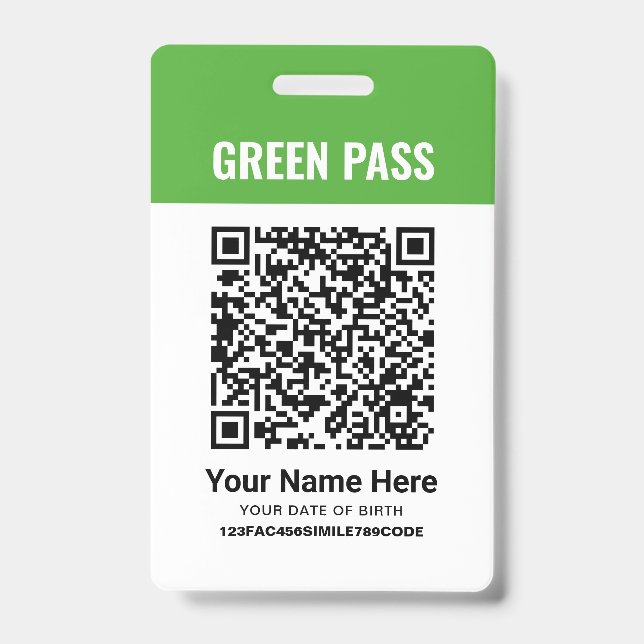 Green Pass Vaccination Certificate PVC Printed ID Badge (Front)
