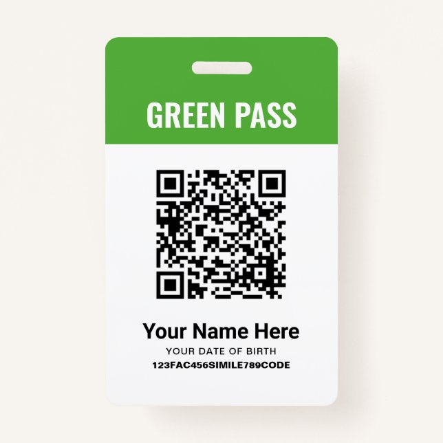 Green Pass Vaccination Certificate PVC Printed ID Badge (Front)