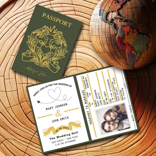 Green Passport Wedding Invitation Travel Design (Creator Uploaded)