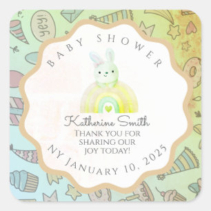 GREEN pastel babyshower Adorable BUNNY  Square Sticker