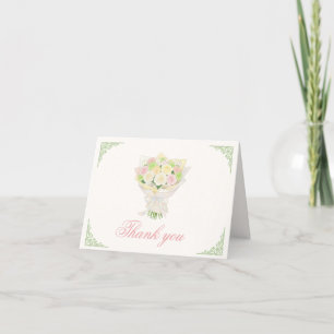 green pastel bouquet Elegant Japanese Asian Thank You Card
