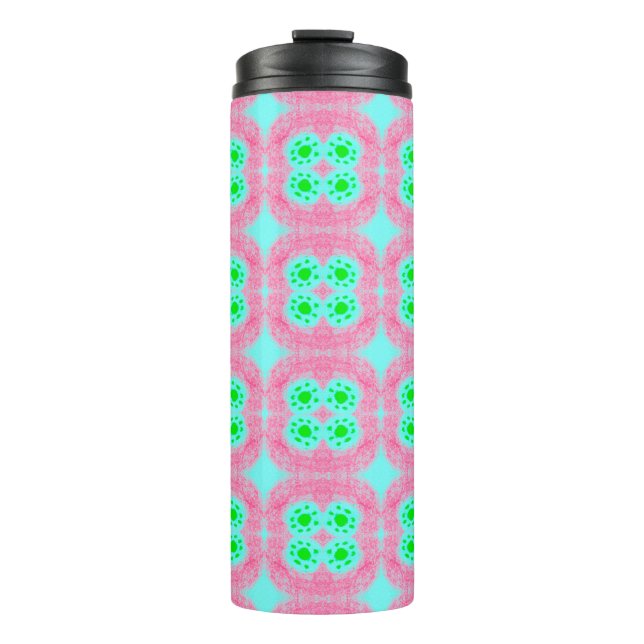Green pastel cover, tribal ikat print. Modern styl Thermal Tumbler (Front)