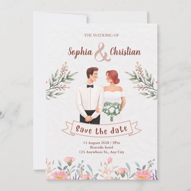 Green Pastel Creative Floral Wedding Invitation (Front)