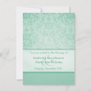 Green pastel damask formal wedding invitation