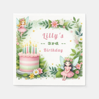 Green Pastel Fairy  Birthday - Napkin