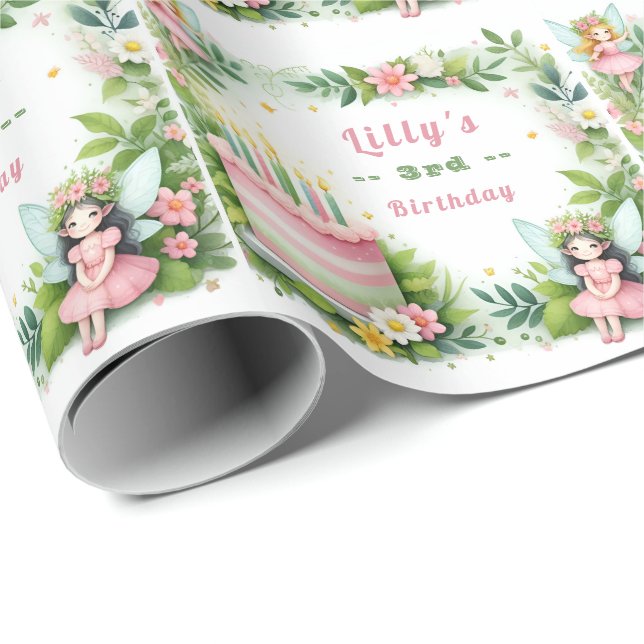 Green Pastel Fairy  Birthday - Wrapping Paper (Roll Corner)