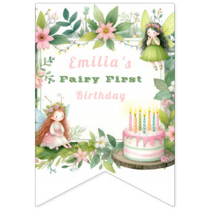 Green Pastel Fairy First Birthday - Bunting