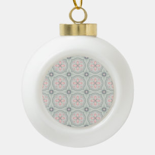Green Pastel Floral Tiles Ceramic Ball Christmas Ornament