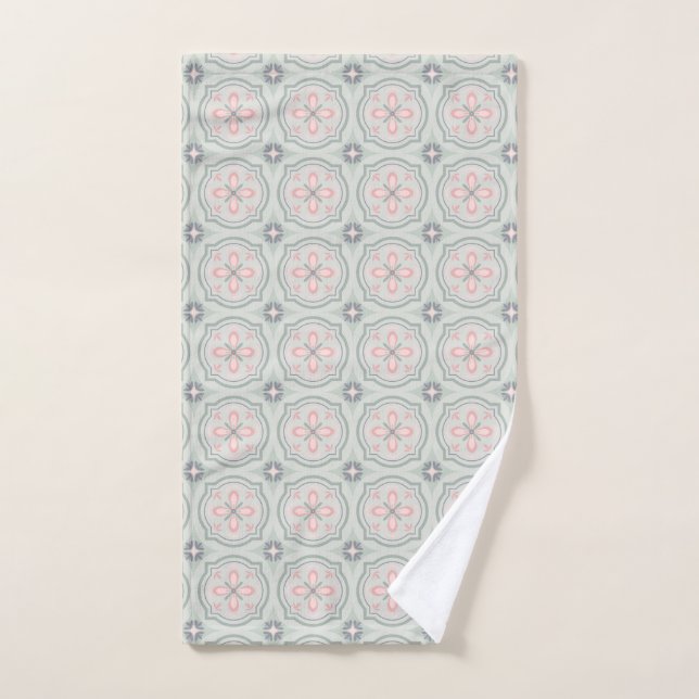 Green Pastel Floral Tiles Hand Towel (Hand Towel)