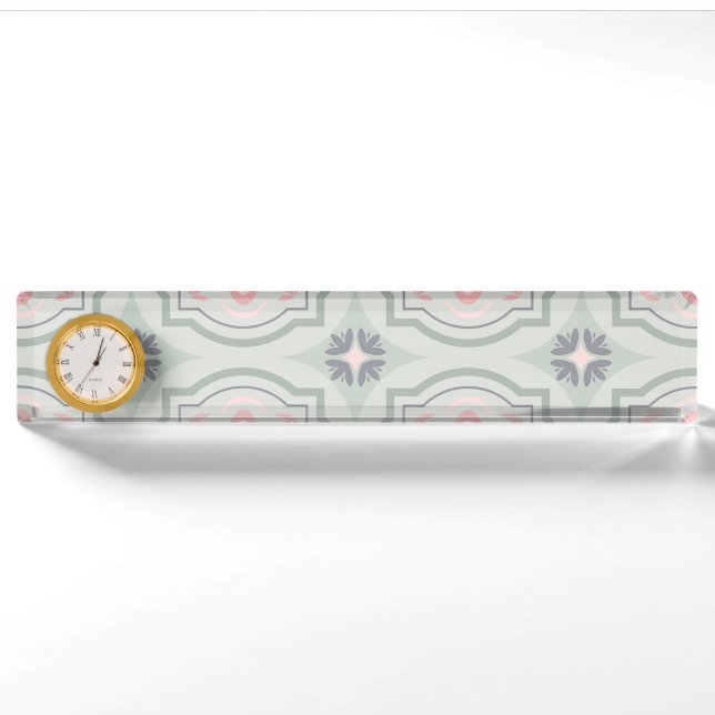 Green Pastel Floral Tiles Nameplate (Front)