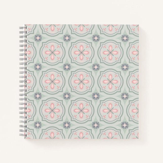 Green Pastel Floral Tiles Notebook (Front)