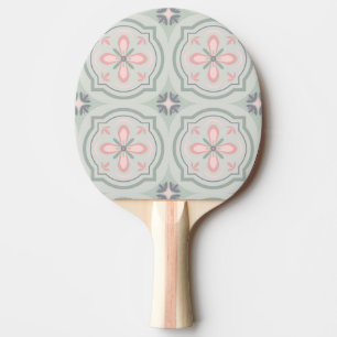 Green Pastel Floral Tiles Ping Pong Paddle