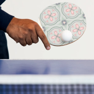 Green Pastel Floral Tiles Ping Pong Paddle