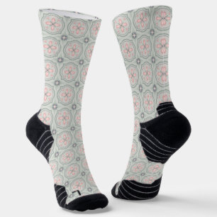 Green Pastel Floral Tiles Socks